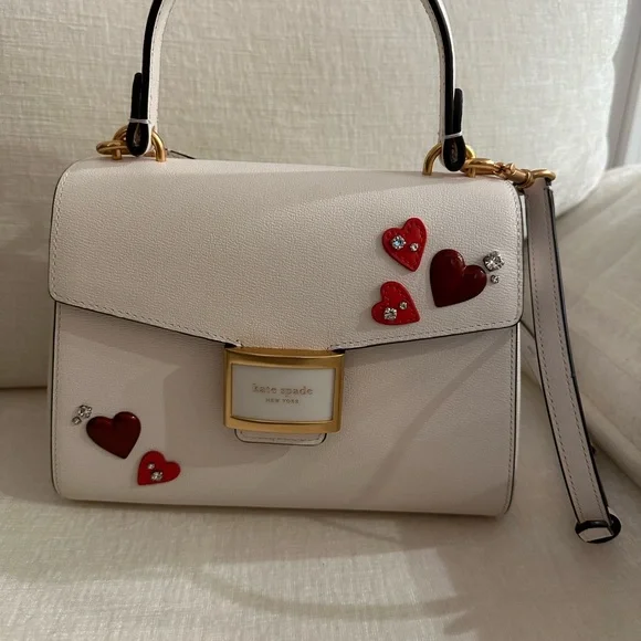 NEW kate spade new york katy heart embellished small top handle bag valentines